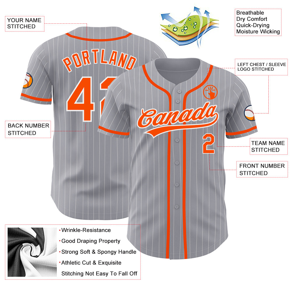 Cheap Custom Gray White Pinstripe Orange Authentic Baseball Jersey