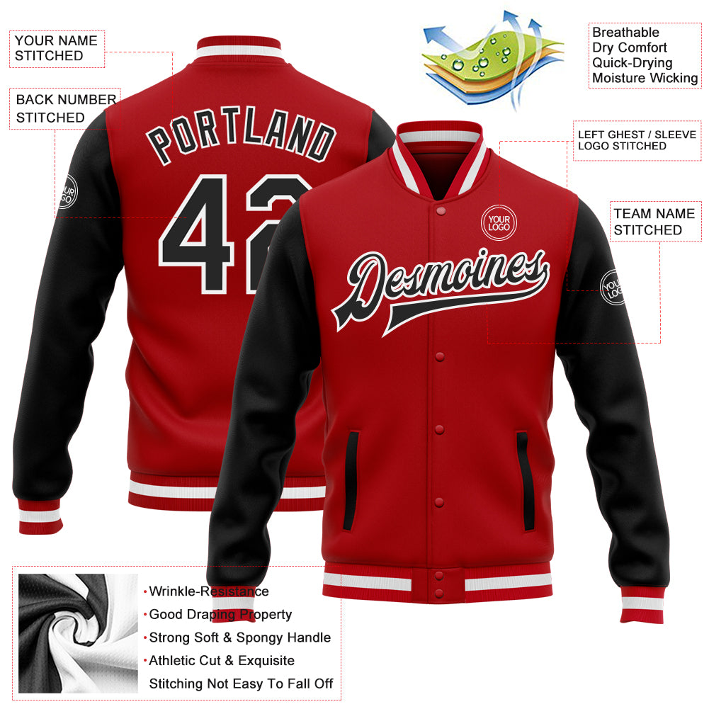 Cheap Custom Red White-Black Bomber Full-Snap Varsity Letterman Two Tone  Jacket Free Shipping – CustomJerseysPro