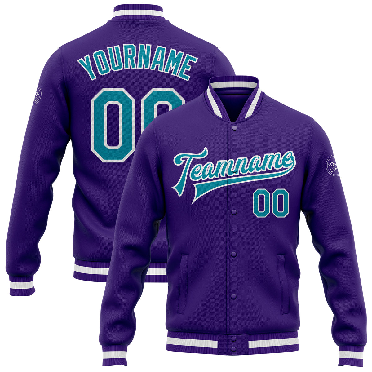 Custom Varsity Letterman Jacket Pink Teal-White Bomber Full-Snap Youth Size:L