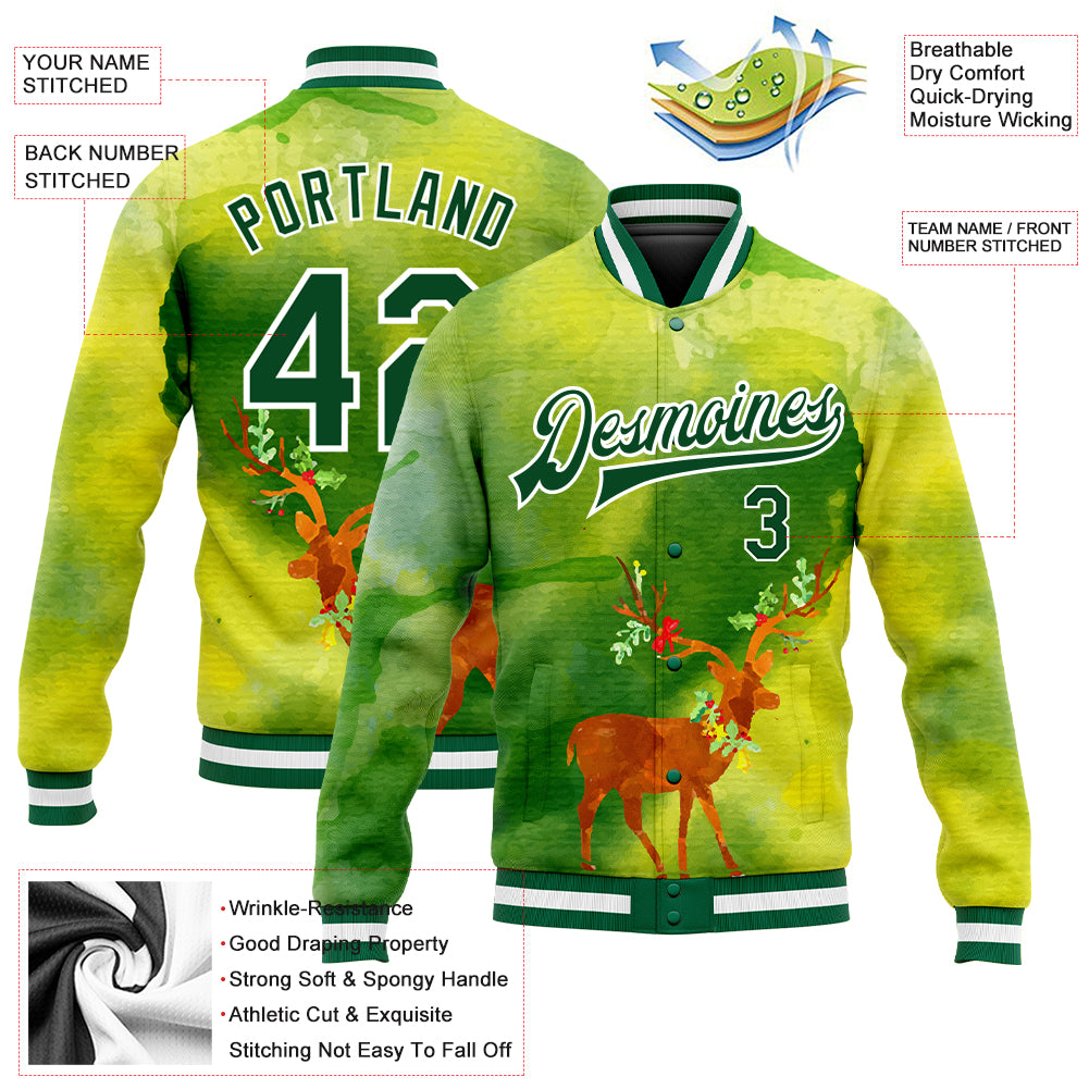 Custom Red Varsity Letterman Jacket Green-Gold Bomber Full-Snap