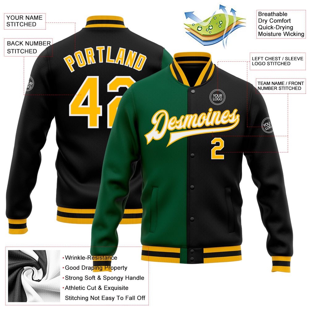 Sports Letterman Jacket in Dark Green and Athletic Gold