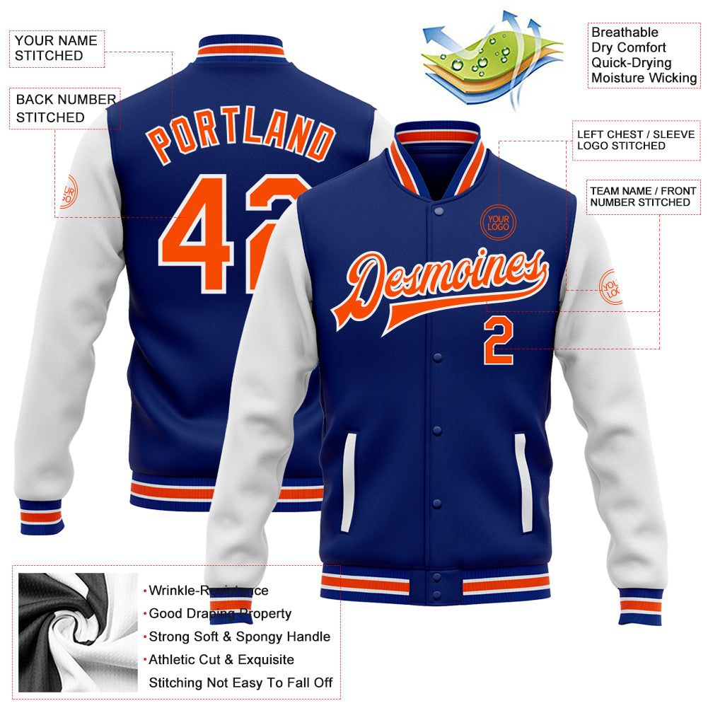 Royal Blue and White Baseball Varsity Jacket for Women