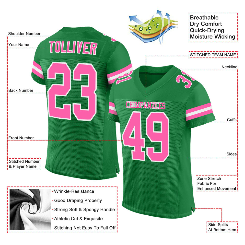 Cheap Custom Grass Green Pink-White Mesh Authentic Football Jersey Free  Shipping – CustomJerseysPro