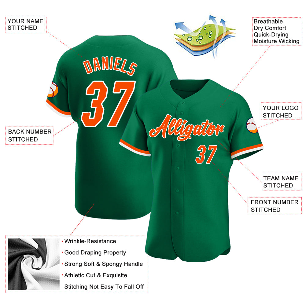 Custom Orange White-Kelly Green Authentic Baseball Jersey Discount