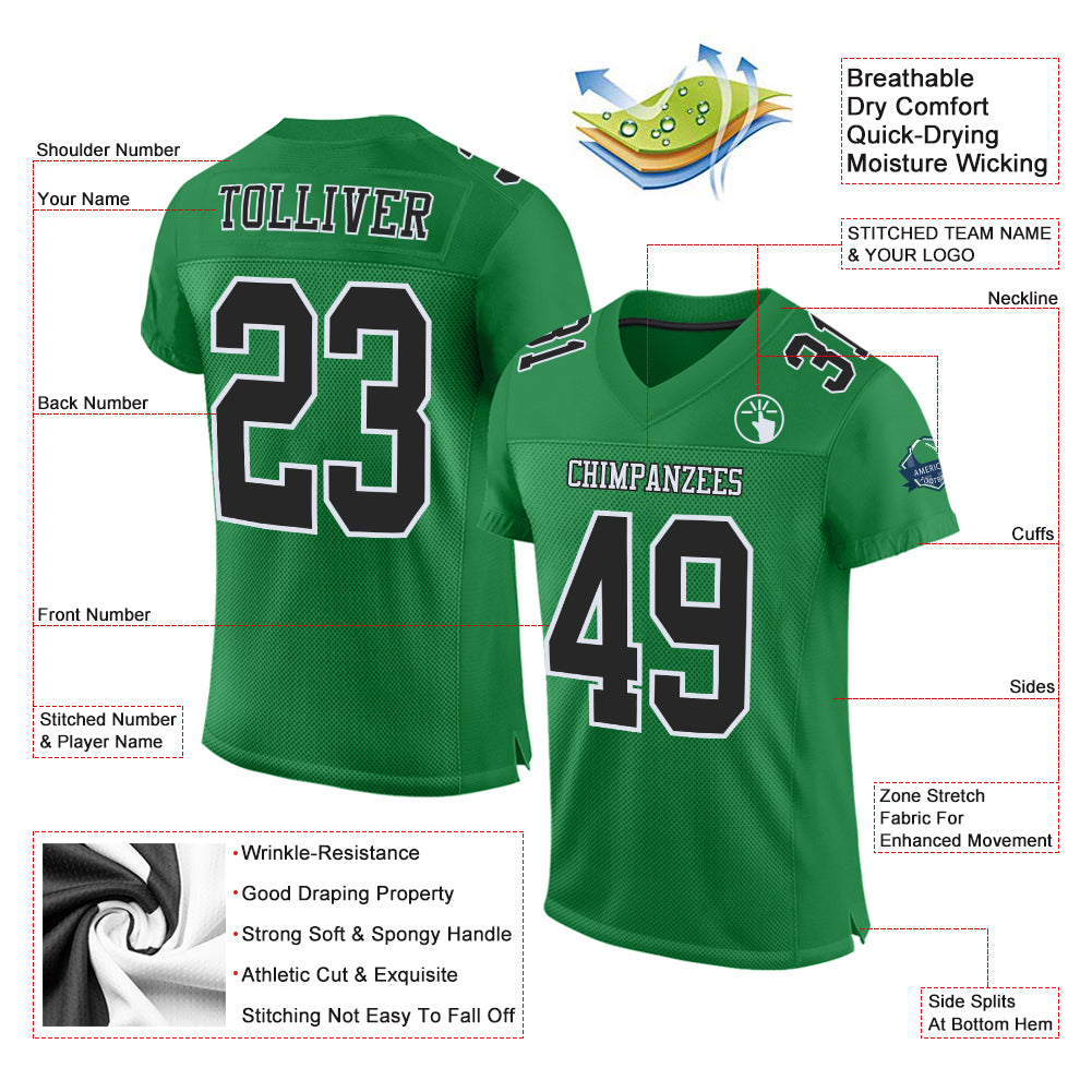 Custom Black Kelly Green-White Mesh Authentic Football Jersey