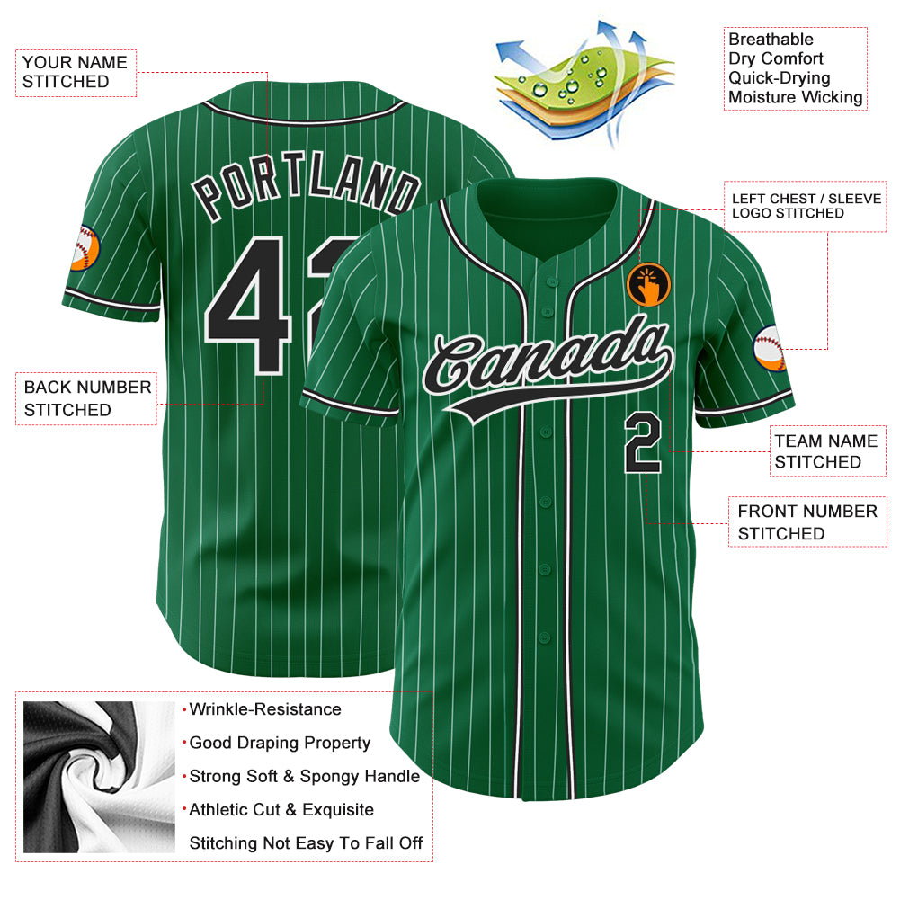 Cheap Custom Kelly Green White Pinstripe Black Authentic Baseball Jersey  Free Shipping – CustomJerseysPro