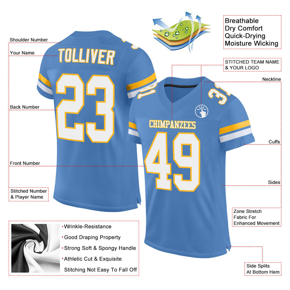 Custom White Light Blue-Royal Mesh Authentic Football Jersey