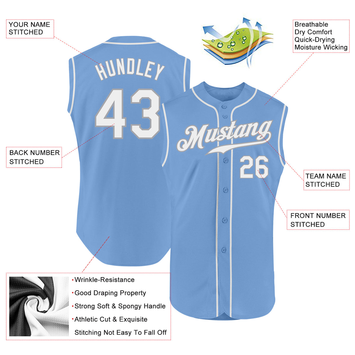 Custom Name Grey Light Blue White Baseball Jerseys Shirt - Freedomdesign