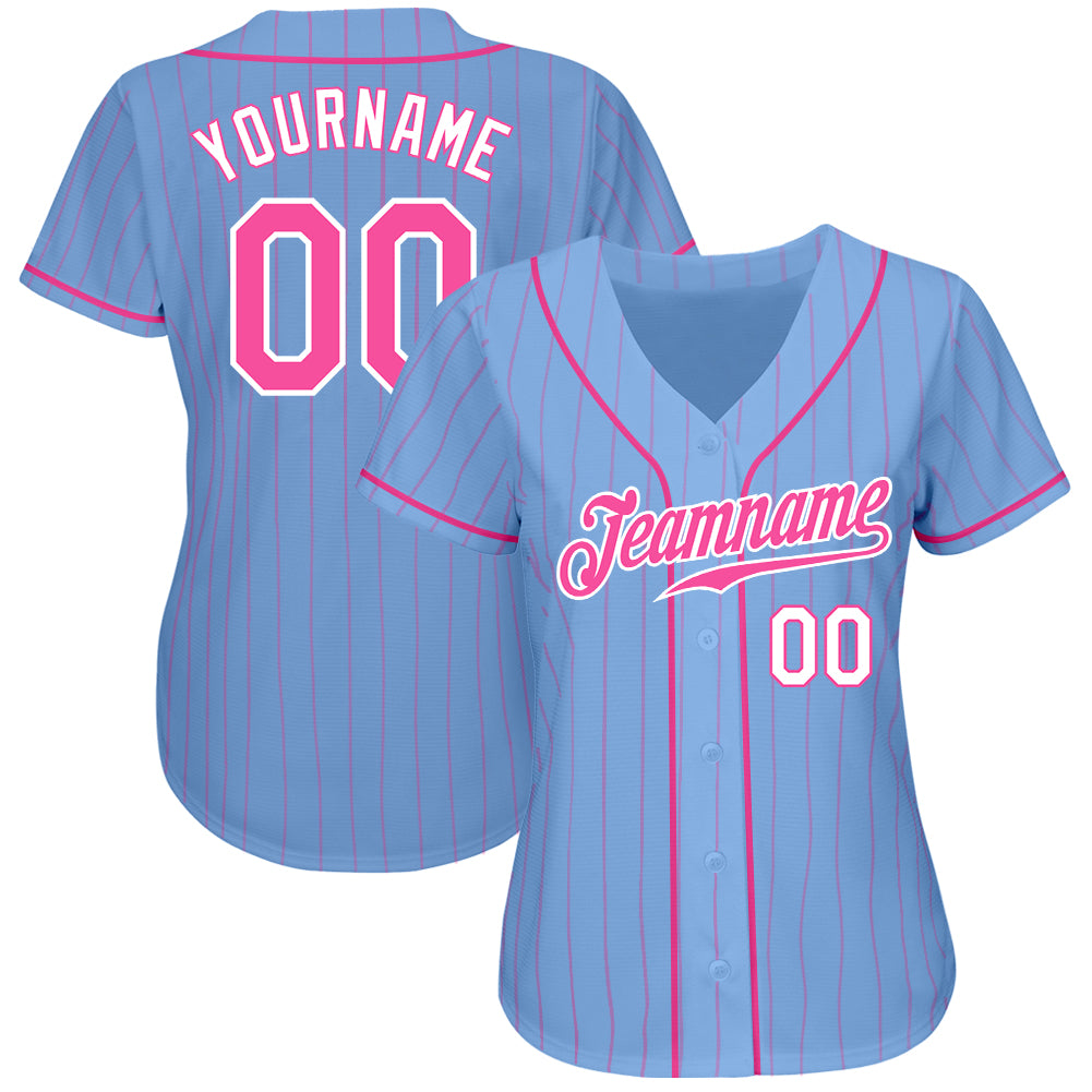 Custom Light Blue Pink Pinstripe Pink-White Authentic Baseball Jersey  Discount