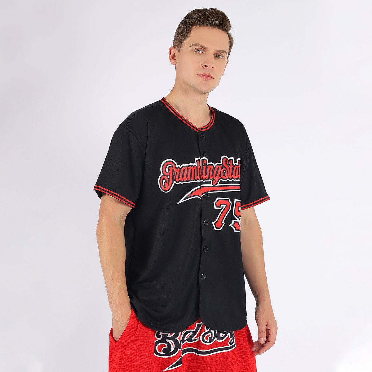 Custom Baseball Jersey Black Red Authentic Men's Size:XL