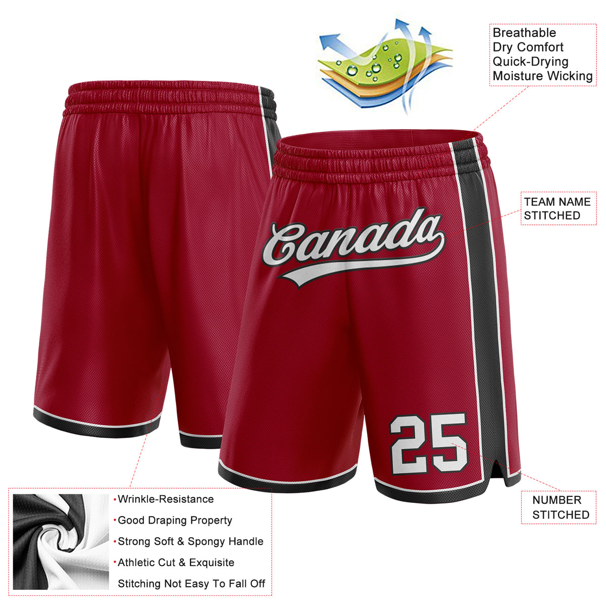 Custom Maroon White Black Authentic Basketball Shorts