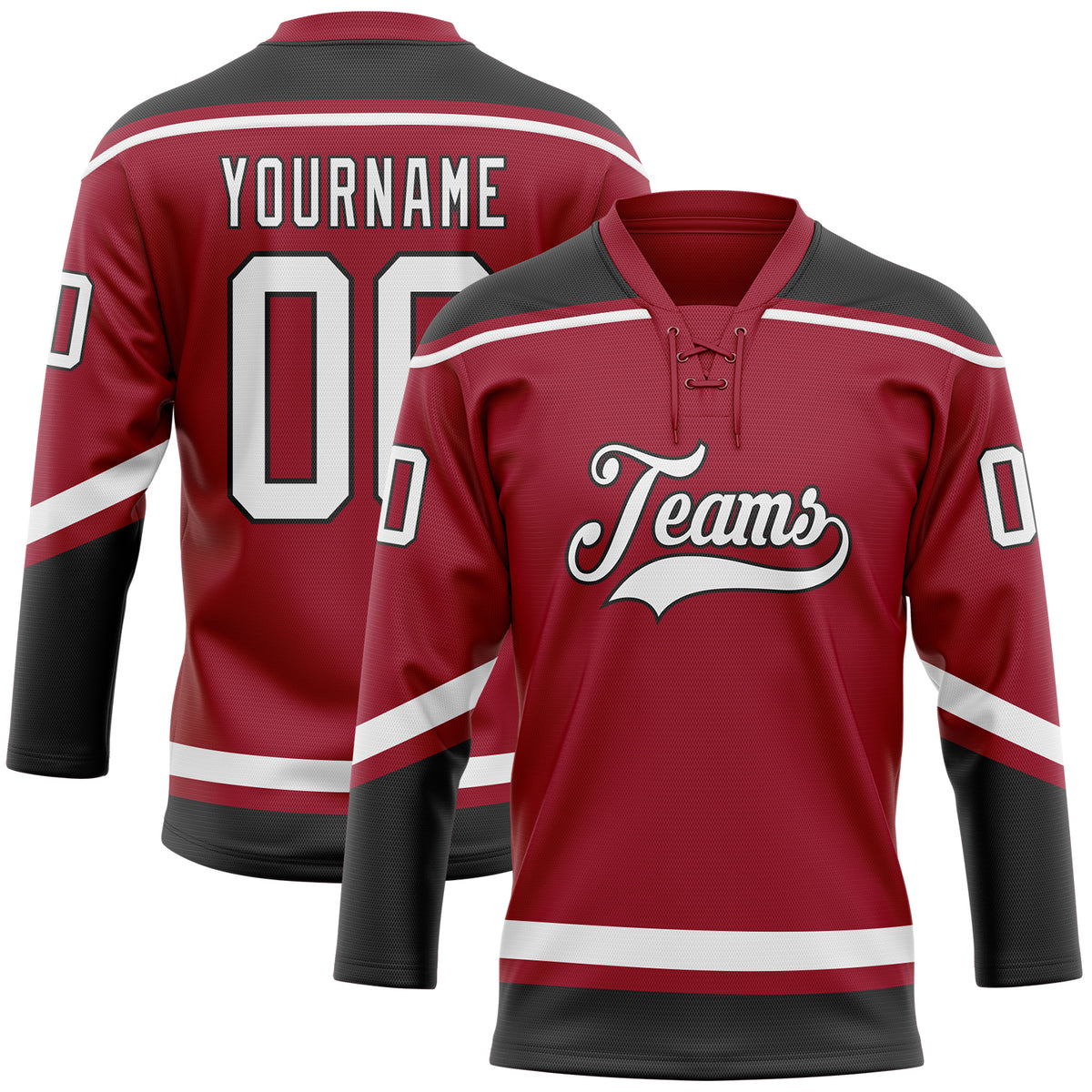 Cheap Custom Maroon White-Black Hockey Lace Neck Jersey Free