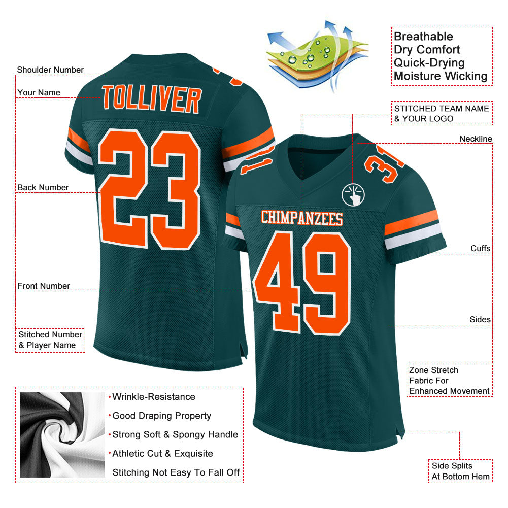 Cheap Custom Midnight Green Orange-White Mesh Authentic Football Jersey  Free Shipping – CustomJerseysPro