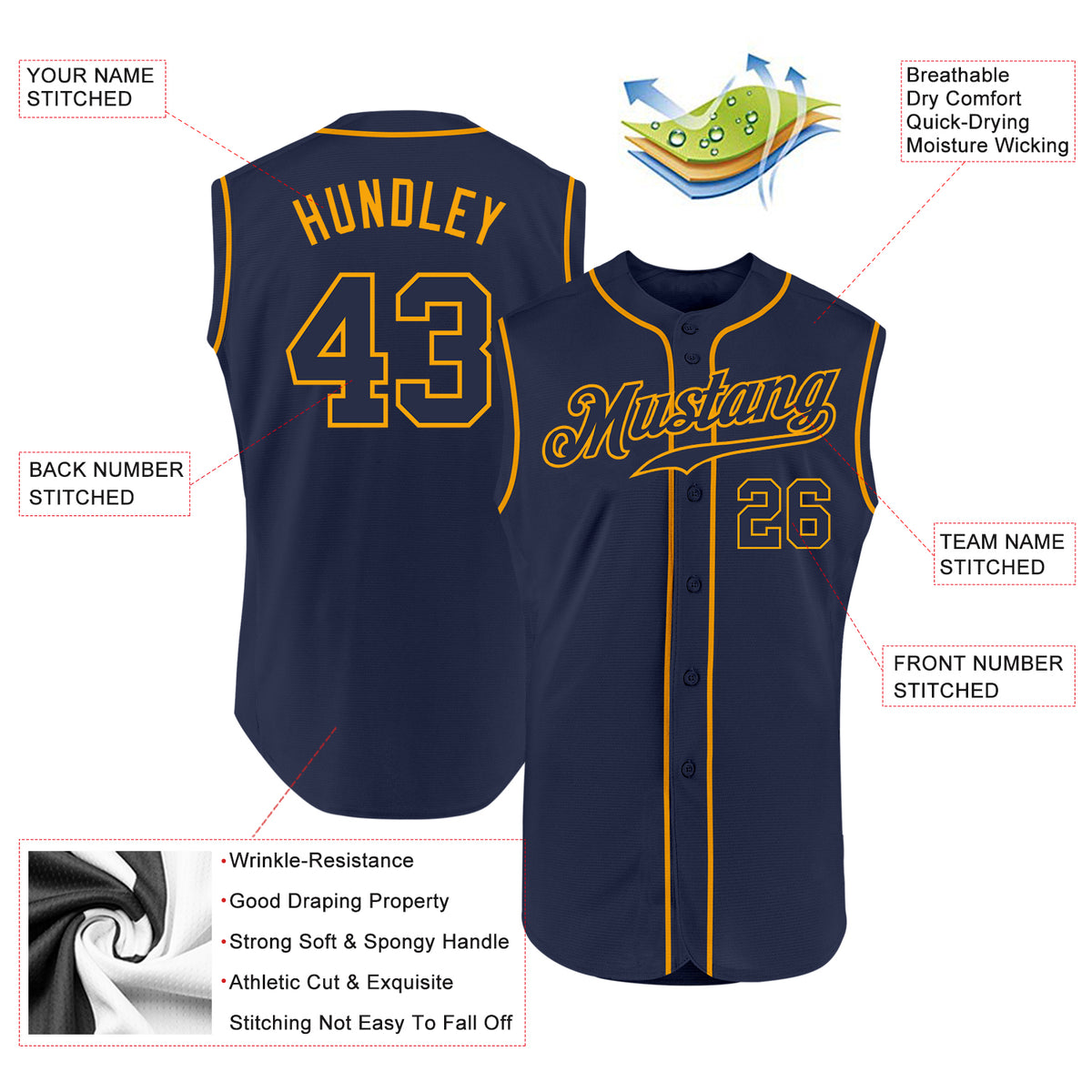 Cheap Custom Gray Navy-Gold Authentic Sleeveless Baseball Jersey Free  Shipping – CustomJerseysPro