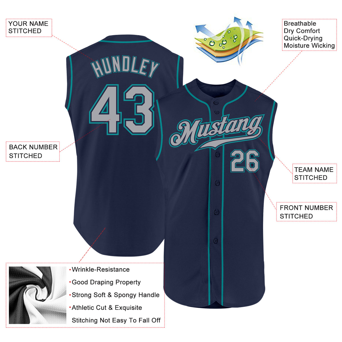 Cheap Custom Light Blue Navy-Aqua Authentic Sleeveless Baseball Jersey Free  Shipping – CustomJerseysPro