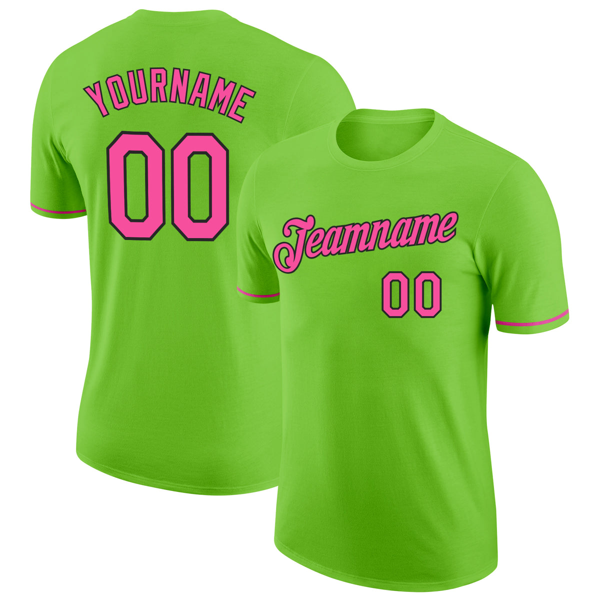 Cheap Custom Black Pink-Neon Green Performance T-Shirt Free