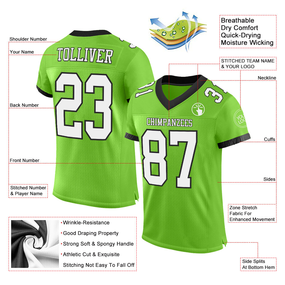 Custom Black Gotham Green-White Mesh Drift Fashion Football Jersey