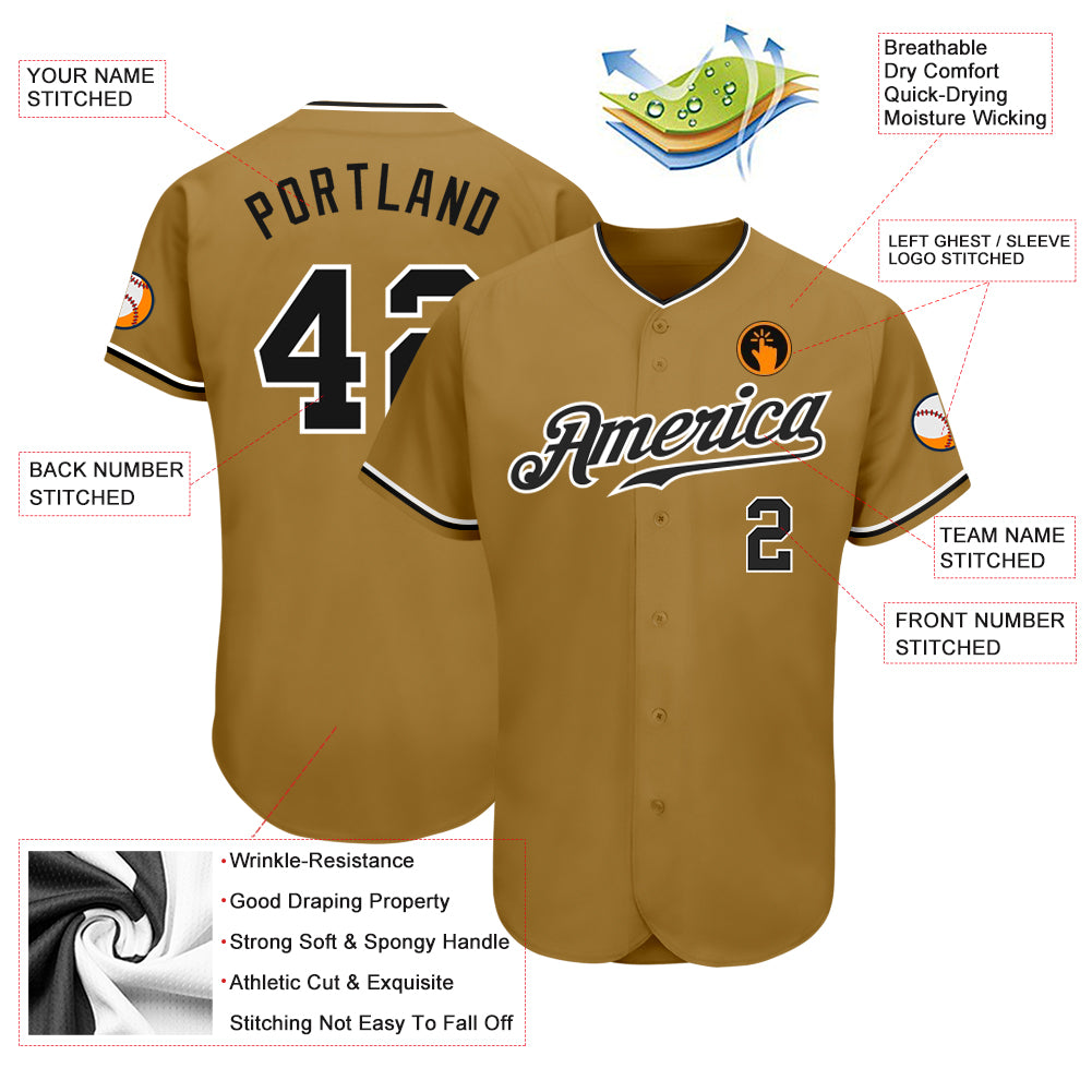 Custom Black Gold-White Authentic Baseball Jersey – CustomJerseysPro