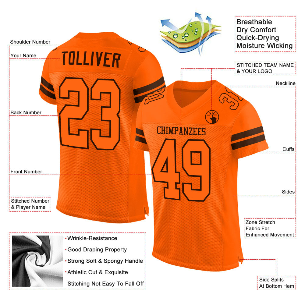 Cheap Custom Orange Orange-Brown Mesh Authentic Football Jersey