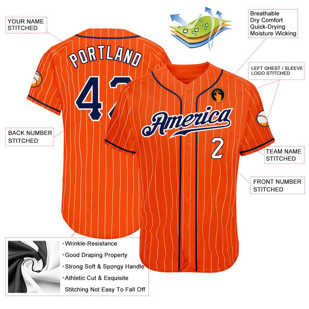 Custom White Navy Pinstripe Navy-Orange Authentic Baseball Jersey Sale –  UKSN INC