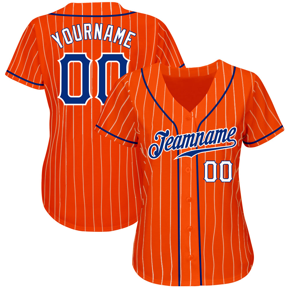 Cheap Custom Orange White Pinstripe Royal-White Authentic Baseball