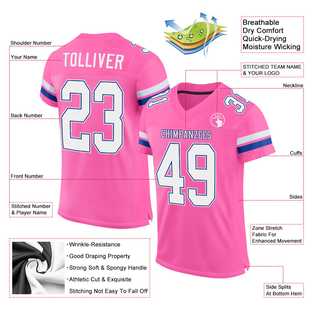 Cheap Custom Pink White-Royal Mesh Authentic Football Jersey Free Shipping  – CustomJerseysPro