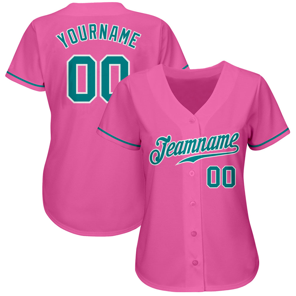 Custom White Aqua-Pink Authentic Baseball Jersey Discount