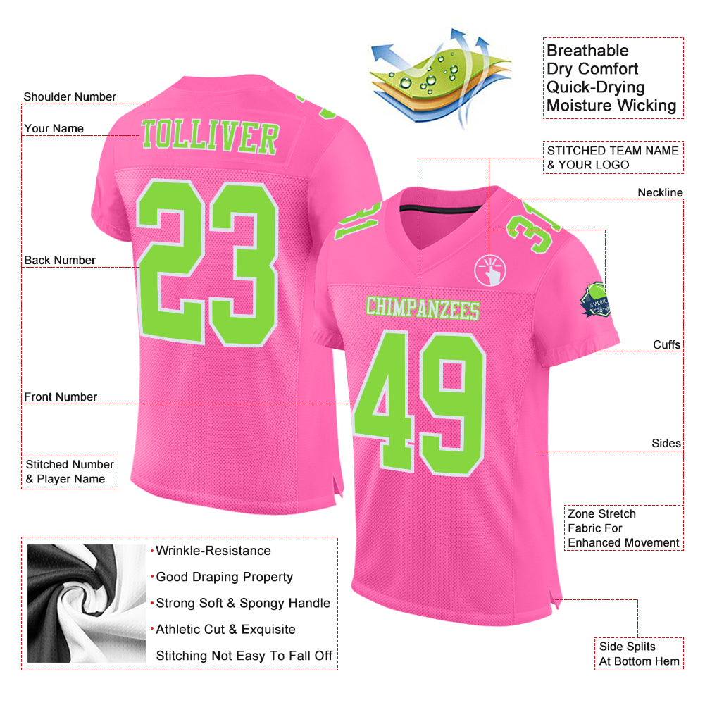 Custom Neon Green Pink-Navy Mesh Authentic Football Jersey Discount