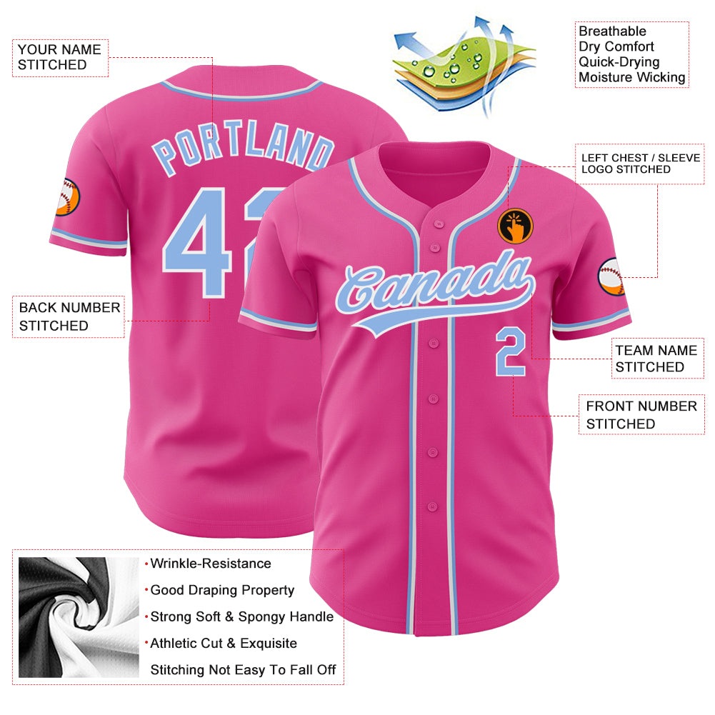 Cheap Custom Pink Light Blue-White Authentic Baseball Jersey Free