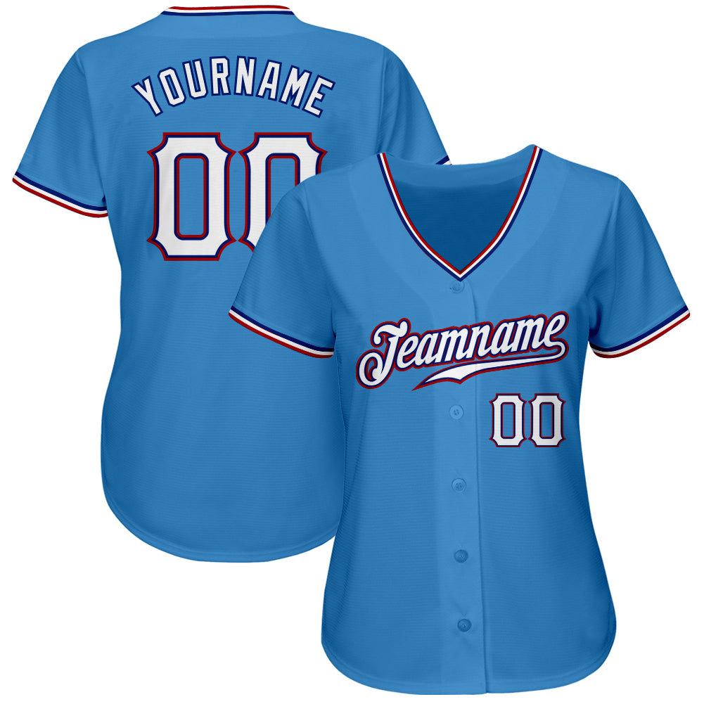 Cheap Custom Red White-Light Blue Authentic Baseball Jersey Free