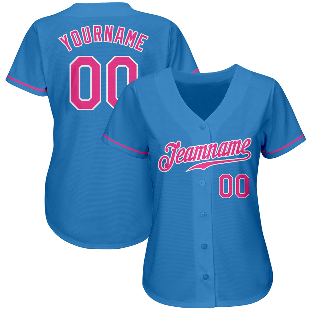 Cheap Custom White Light Blue-Pink Authentic Baseball Jersey Free Shipping  – CustomJerseysPro