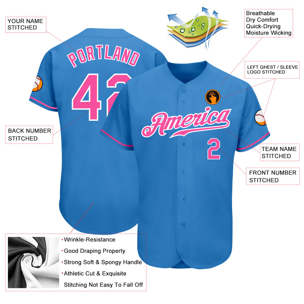 Cheap Custom Light Blue Pink-White Authentic Baseball Jersey Free Shipping  – CustomJerseysPro