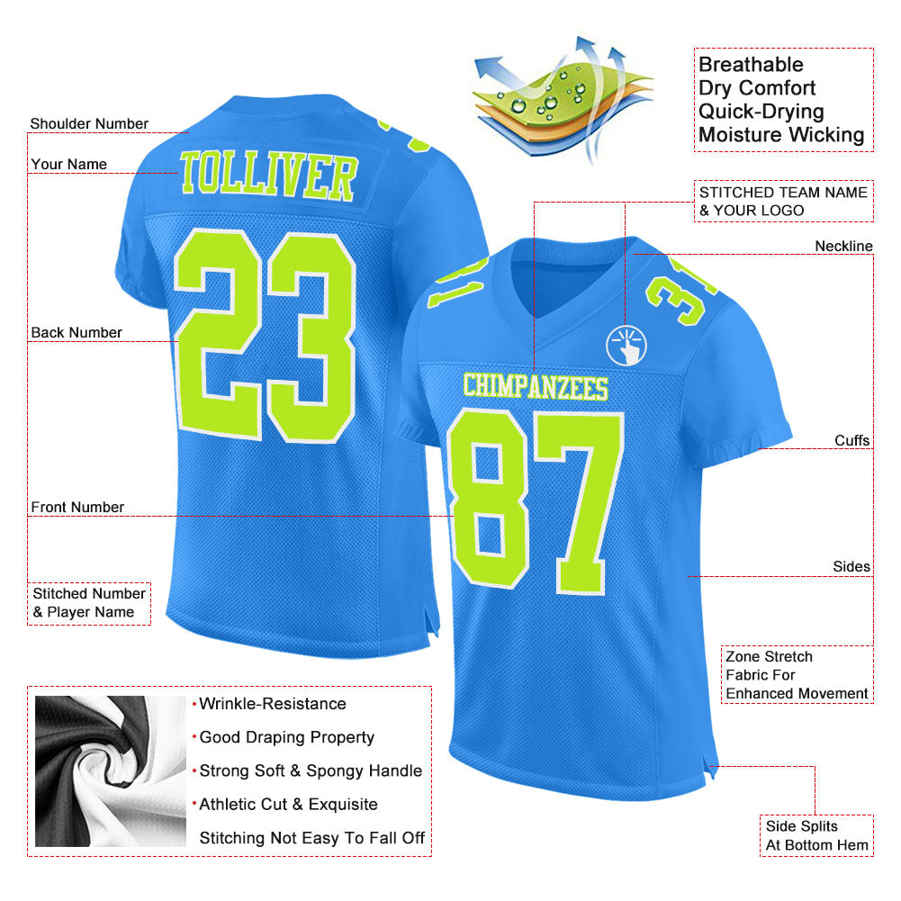 Cheap Custom Royal Neon Green-White Mesh Authentic Football Jersey Free  Shipping – CustomJerseysPro