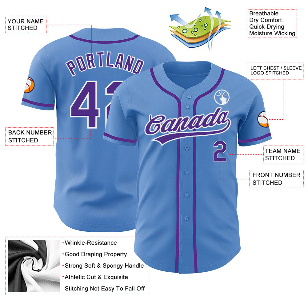 Cheap Custom Powder Blue Purple-White Authentic Baseball Jersey