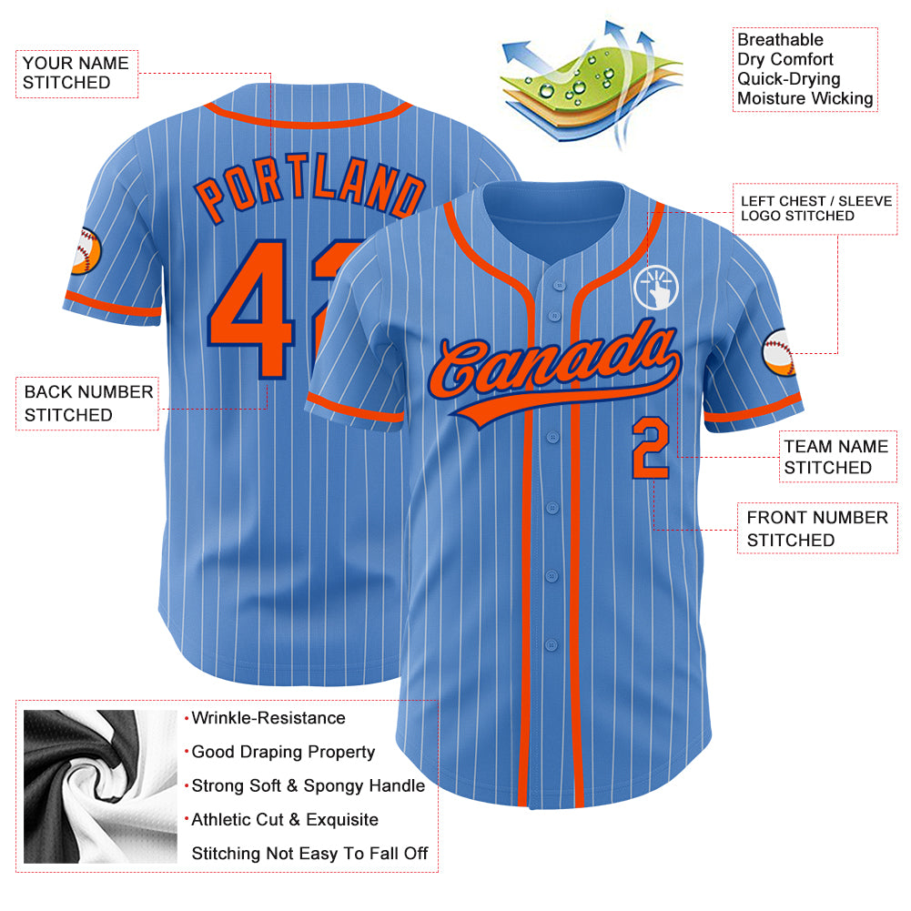 Custom Name Grey Royal Blue Pinstripe Orange Baseball Jerseys Shirt -  Freedomdesign