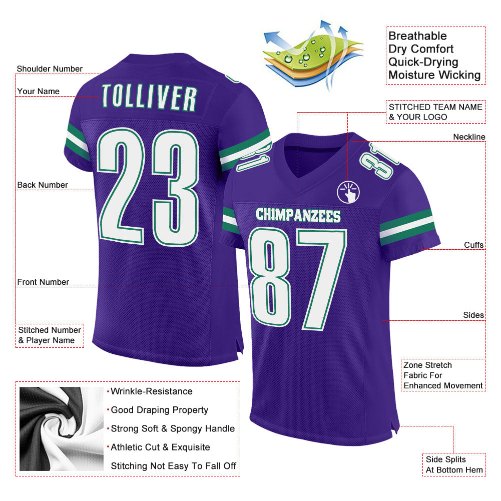 Cheap Custom Purple White-Kelly Green Mesh Authentic Football Jersey Free  Shipping – CustomJerseysPro