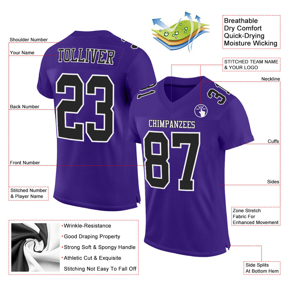 Cheap Custom Purple Black-White Mesh Split Fashion Football Jersey