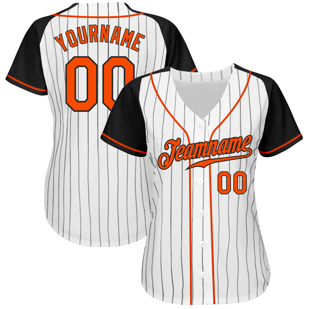 Custom White Black Pinstripe Orange-Black Authentic Raglan Sleeves Baseball  Jersey