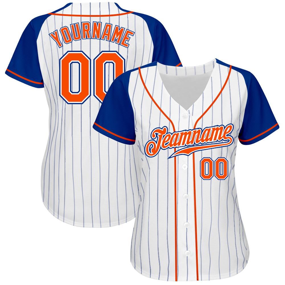 Custom Baseball Jersey Gray Royal Pinstripe Royal-Orange Authentic Men's Size:XL