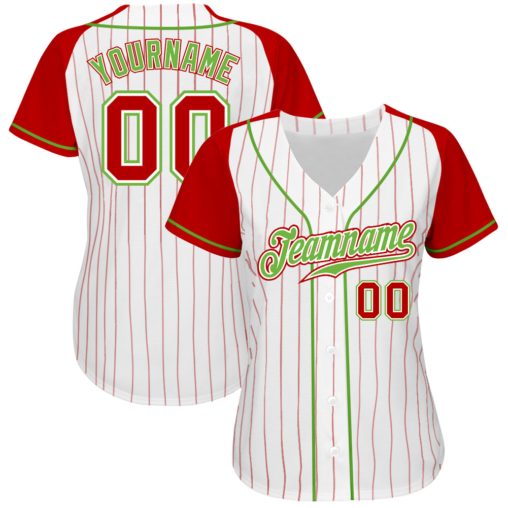 Custom White Red Pinstripe Red-Light Blue Authentic Raglan Sleeves Baseball  Jersey