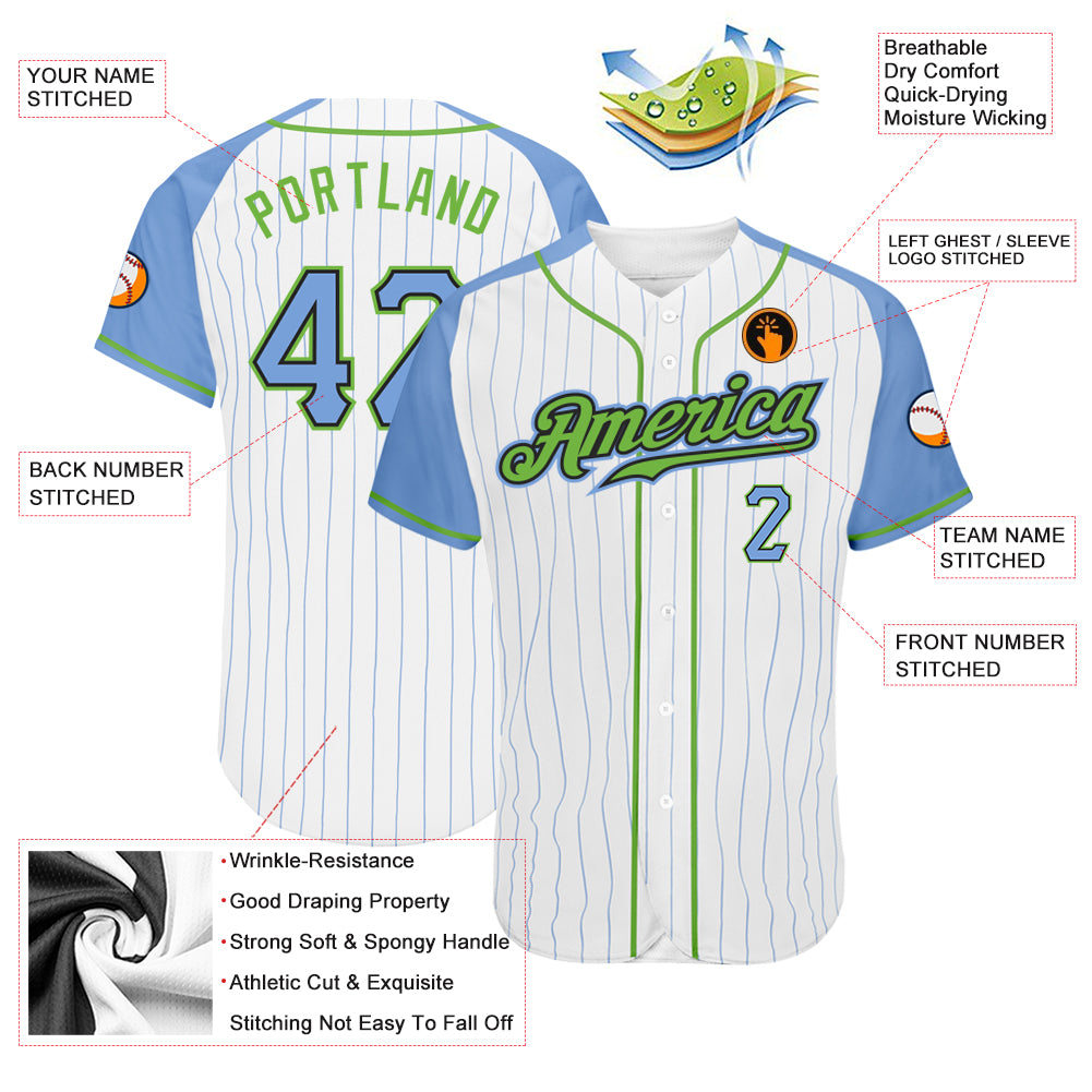 Custom Light Blue Neon Green-White Authentic Baseball Jersey