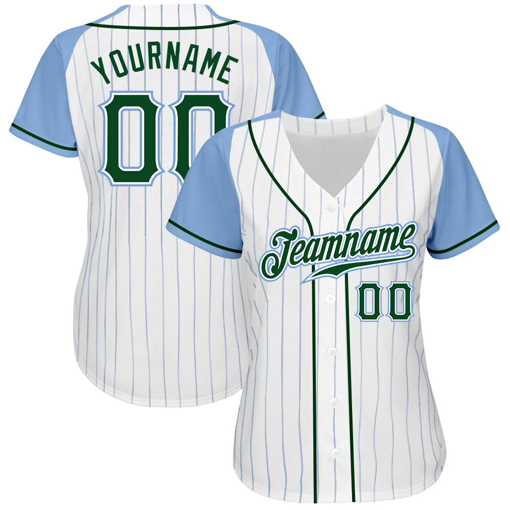 Custom White Green Pinstripe Green-Gold Authentic Raglan Sleeves