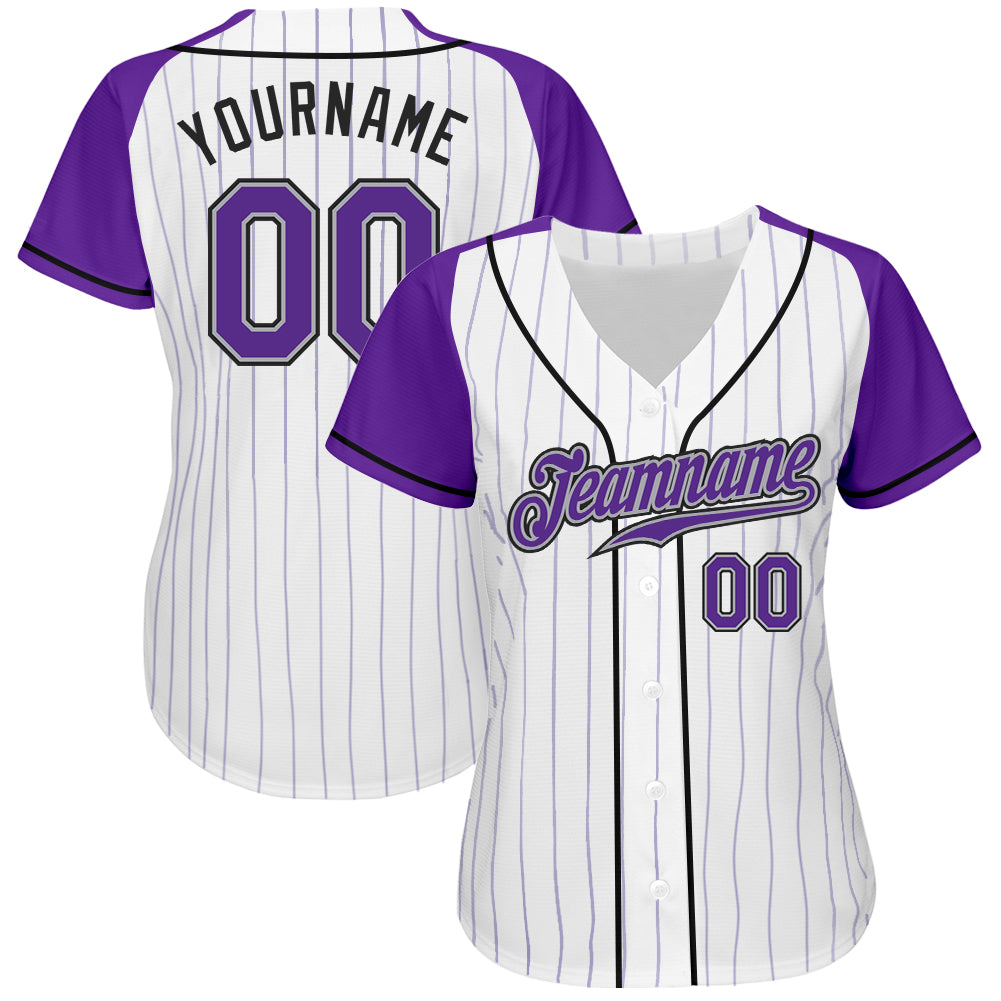 Custom Gray Purple Pinstripe Purple-Black Authentic Baseball Jersey