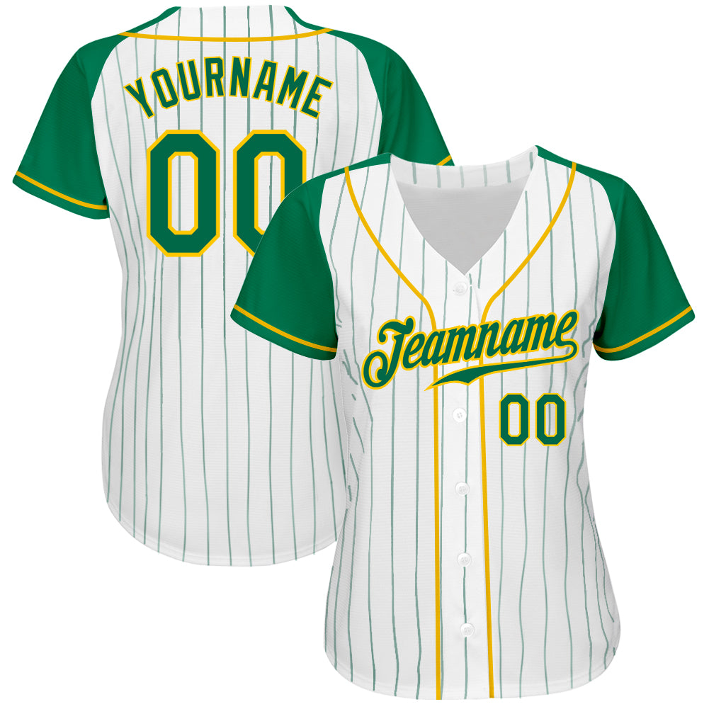 Custom White Kelly Green Pinstripe Kelly Green-Gold Authentic Baseball  Jersey