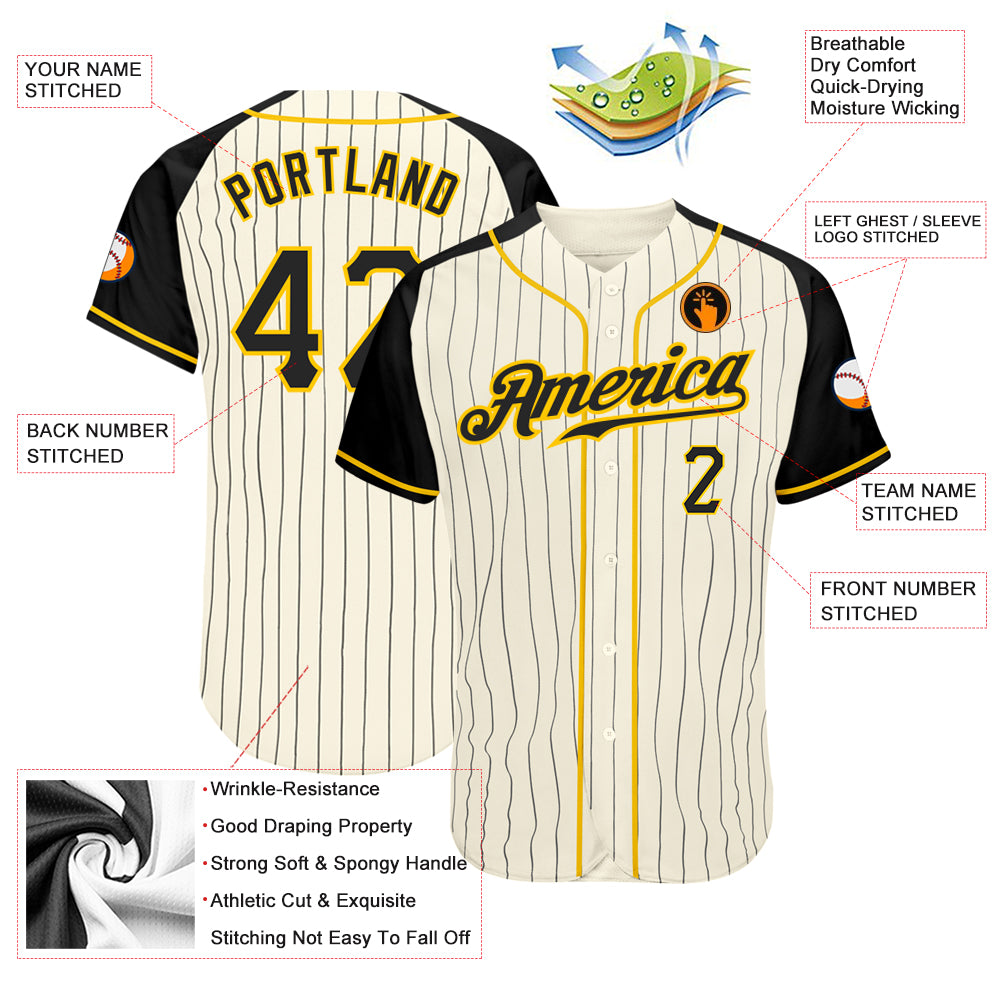 Custom Black Gold Pinstripe Black-Gold Authentic Baseball Jersey