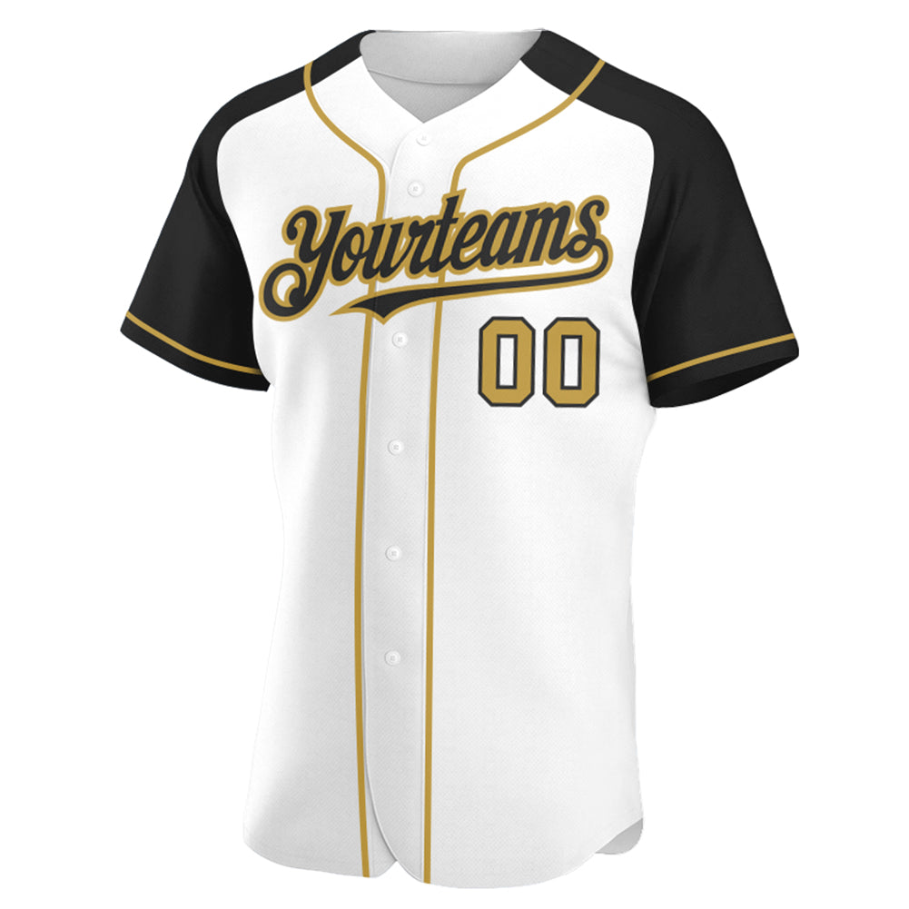 Custom Name Black White Raglan Gold White Baseball Jerseys Shirt