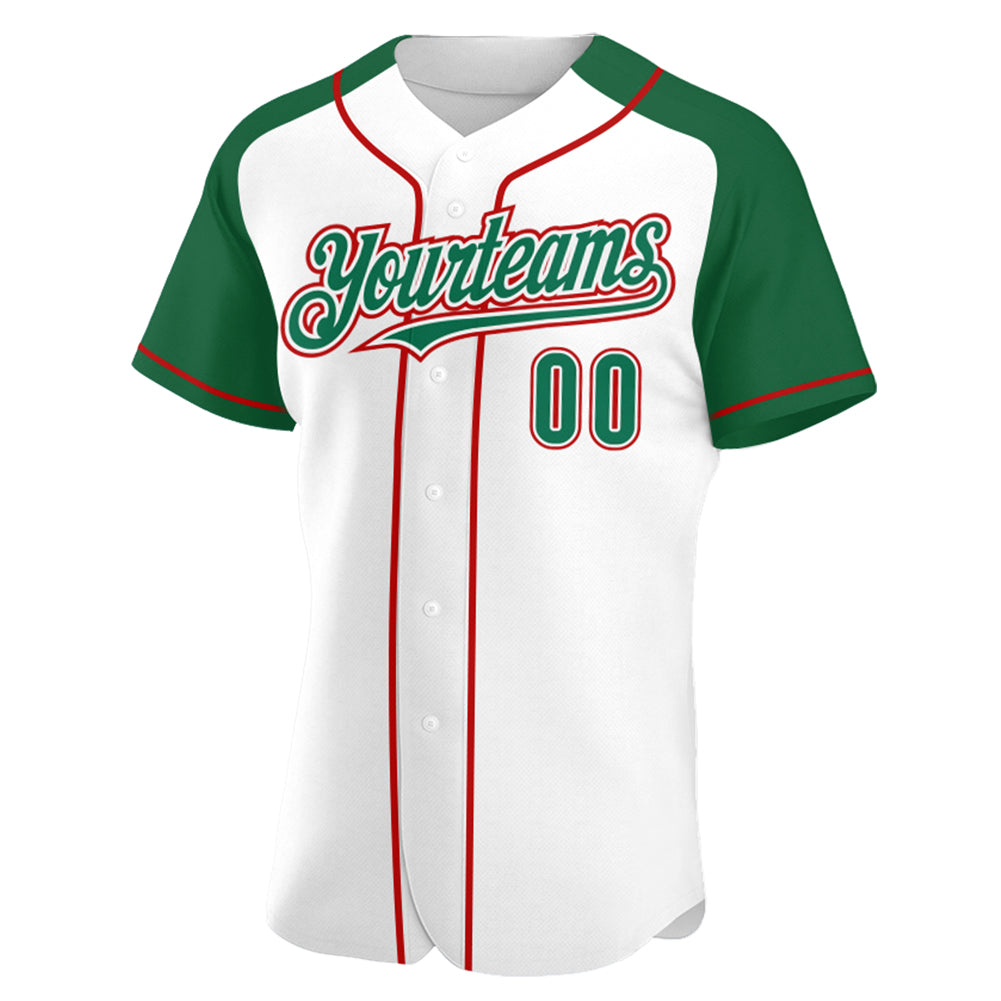 Custom Baseball Jersey White Kelly Green-Red Authentic Two Tone