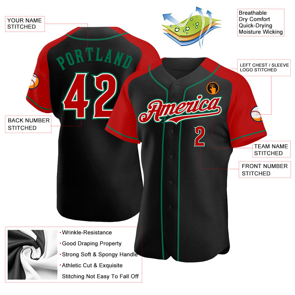 Cheap Custom Black Red-Kelly Green Authentic Raglan Sleeves Baseball Jersey  Free Shipping – CustomJerseysPro