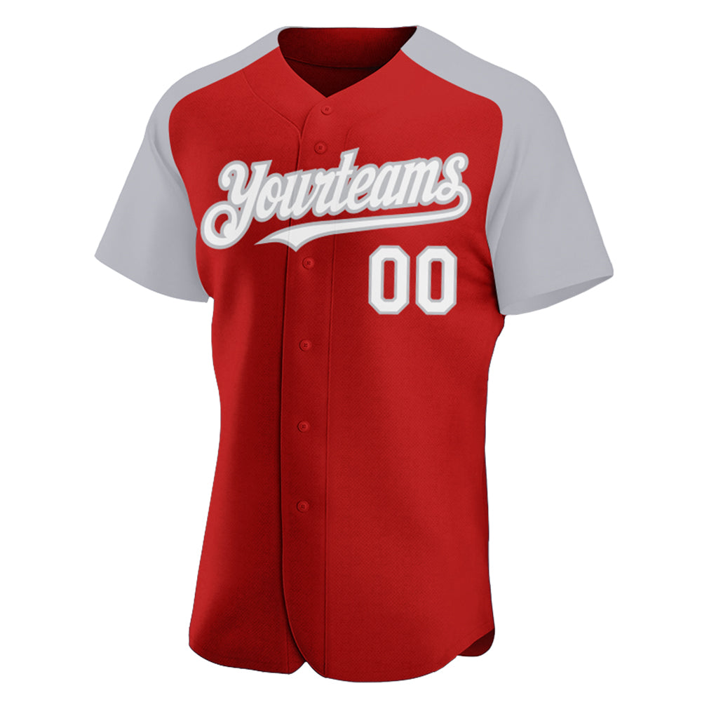 Custom Gray Black-Red Authentic Raglan Sleeves Baseball Jersey Discount