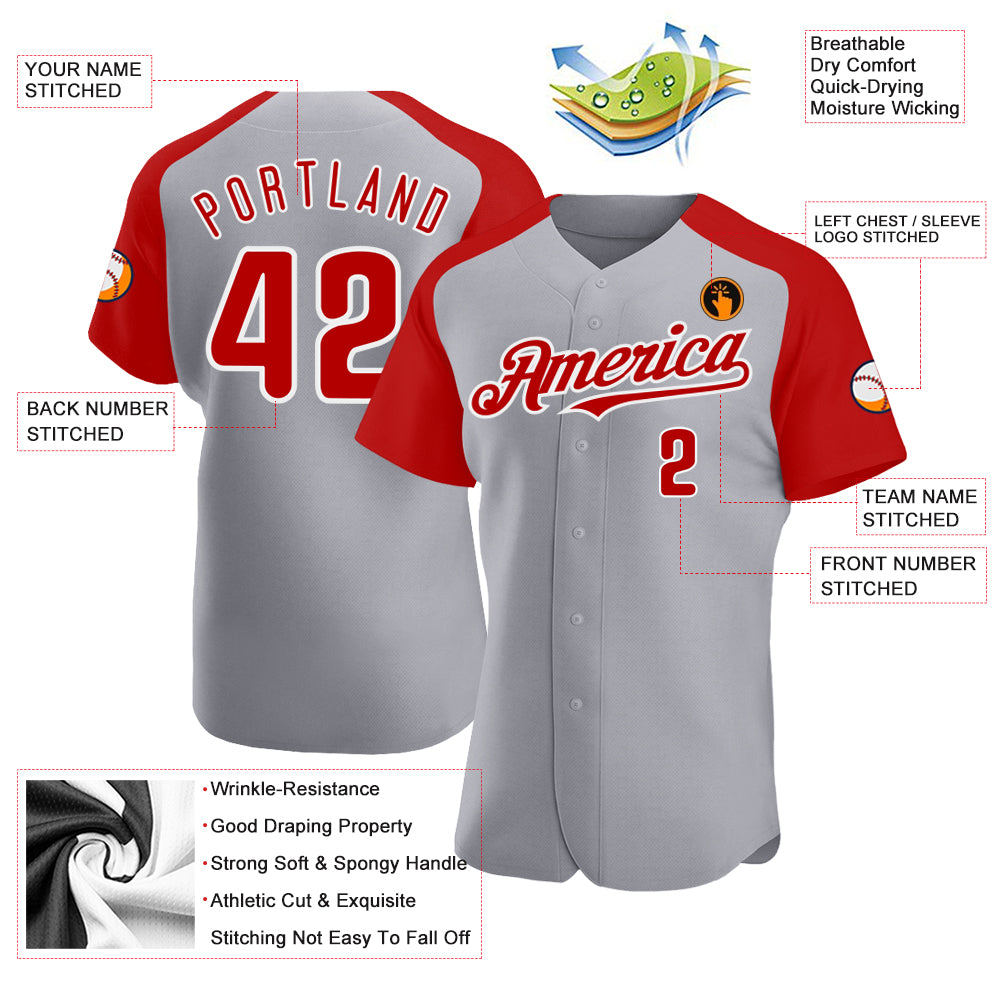 Custom Team White Baseball Authentic Gray Jersey Red